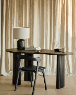 Bok Solid Brown Oak Dining Chair with Brown Leather Cushion