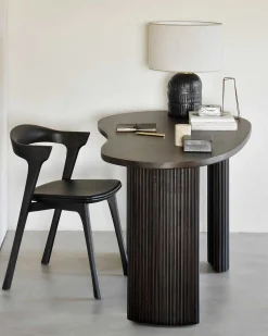 Bok Solid Brown Oak Dining Chair with Brown Leather Cushion
