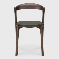 Bok Solid Brown Oak Dining Chair with Brown Leather Cushion