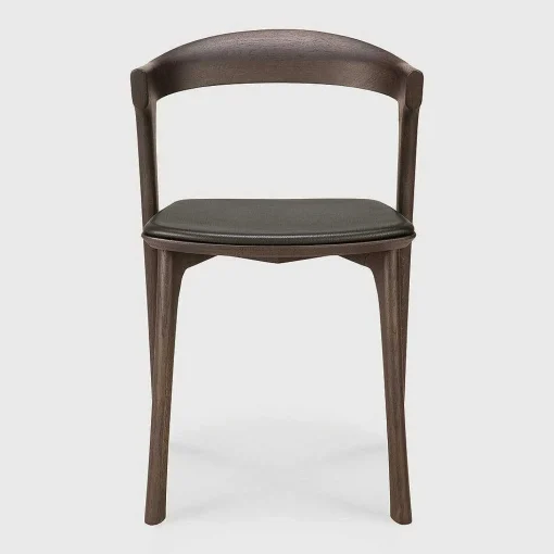 Bok Solid Brown Oak Dining Chair with Brown Leather Cushion