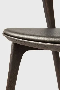 Bok Solid Brown Oak Dining Chair with Brown Leather Cushion