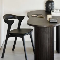 Bok Solid Brown Oak Dining Chair with Brown Leather Cushion