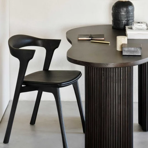 Bok Solid Brown Oak Dining Chair with Brown Leather Cushion
