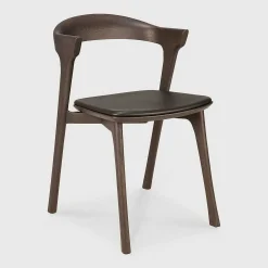 Bok Solid Brown Oak Dining Chair with Brown Leather Cushion
