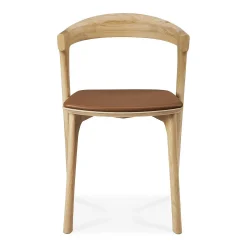 Bok Solid Oak Dining Chair, Varnished with Cognac Leather Cushion