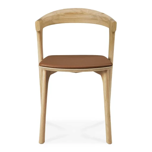 Bok Solid Oak Dining Chair, Varnished with Cognac Leather Cushion