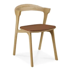 Bok Solid Oak Dining Chair, Varnished with Cognac Leather Cushion