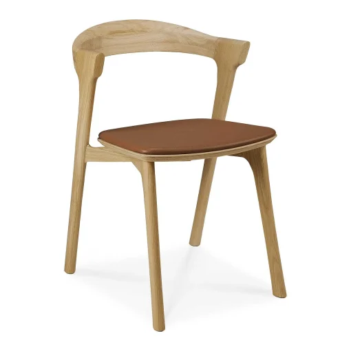 Bok Solid Oak Dining Chair, Varnished with Cognac Leather Cushion