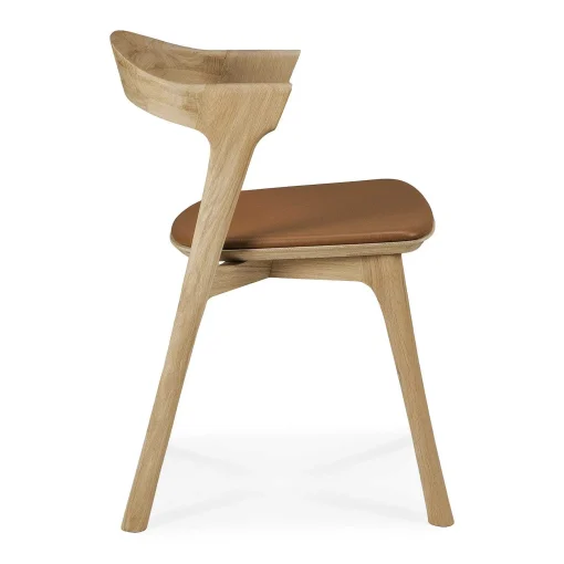 Bok Solid Oak Dining Chair, Varnished with Cognac Leather Cushion