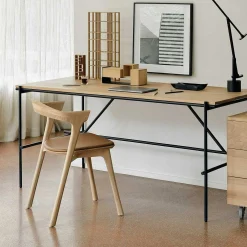 Bok Solid Oak Dining Chair, Varnished with Cognac Leather Cushion