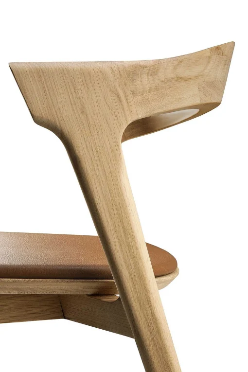 Bok Solid Oak Dining Chair, Varnished with Cognac Leather Cushion
