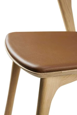 Bok Solid Oak Dining Chair, Varnished with Cognac Leather Cushion
