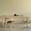 Bok Solid Oak Dining Chair, Varnished with Dark Brown Fabric Cushion