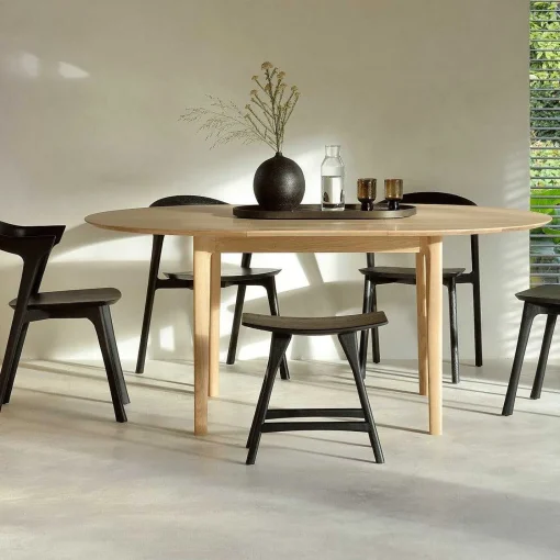 Bok Solid Oak Extendable Dining Table, Round 51"/ 71"