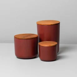 Brampton Stoneware Canister Set of 3, Burgundy