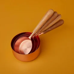 Copper & Wood Measuring Cups, Set of 4