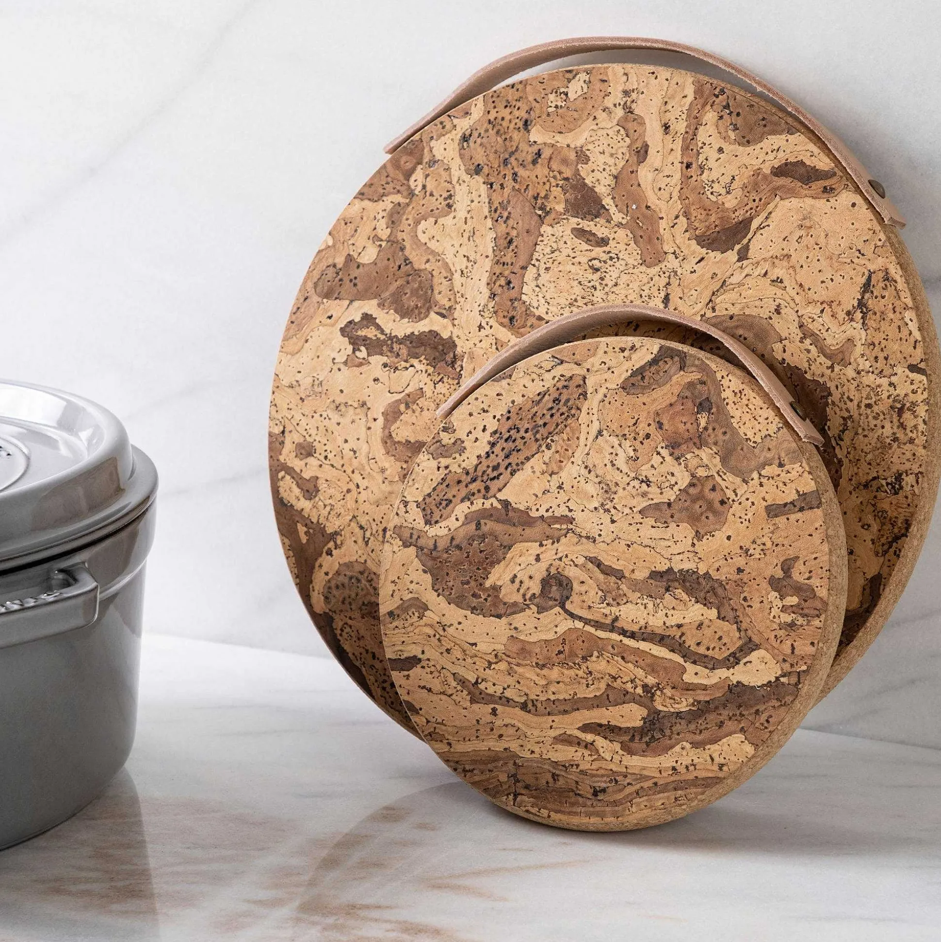 Cork Trivet with Leather Handle, Large