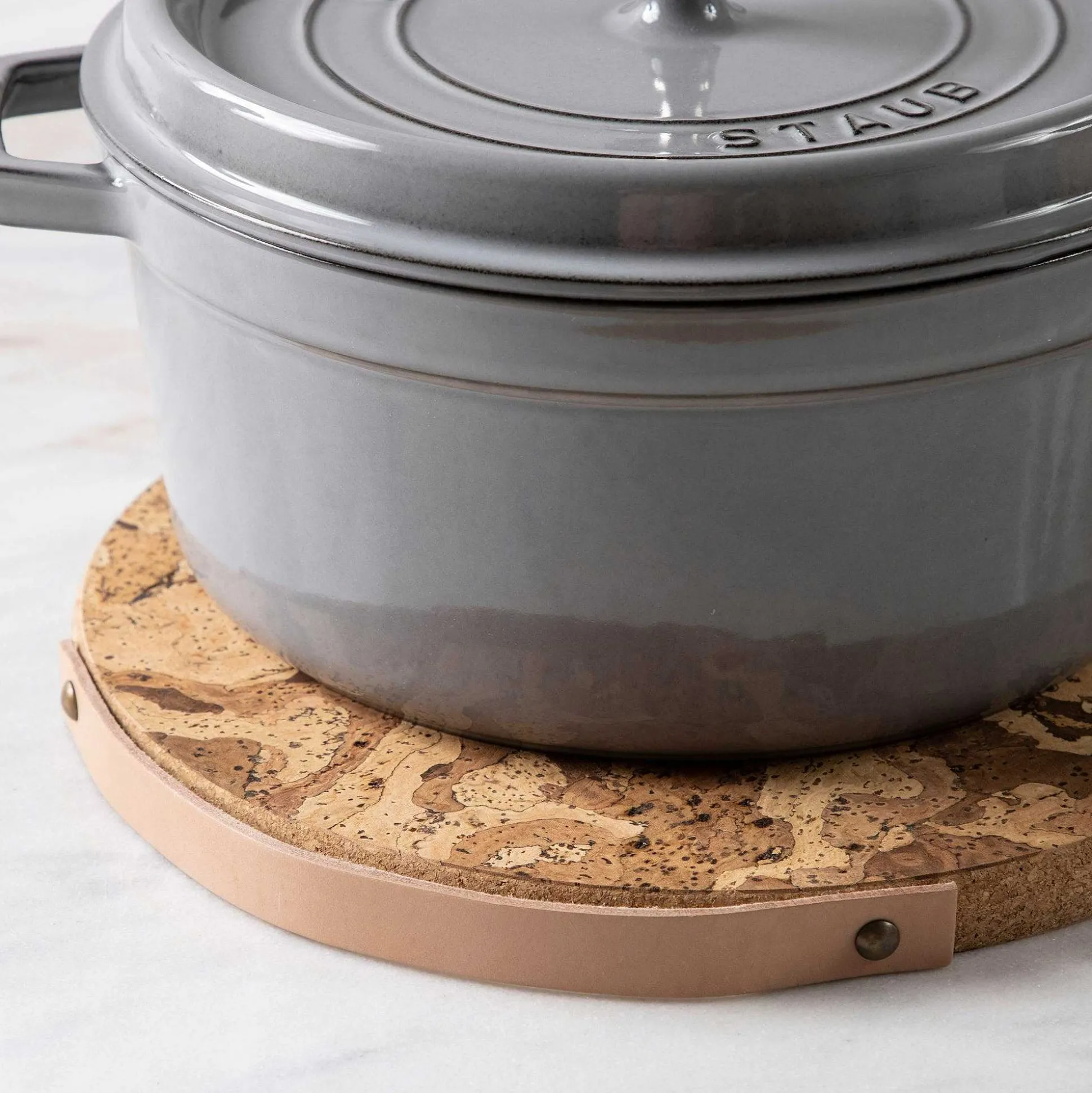 Cork Trivet with Leather Handle, Large