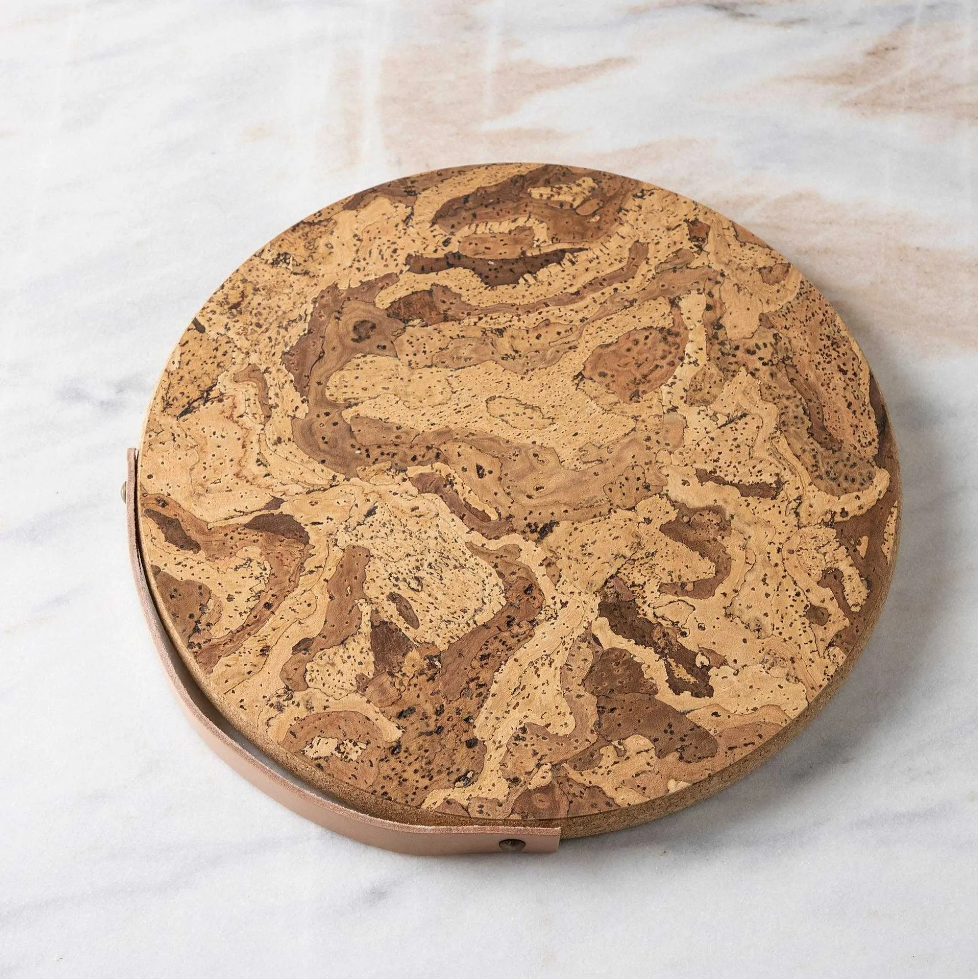 Cork Trivet with Leather Handle, Large