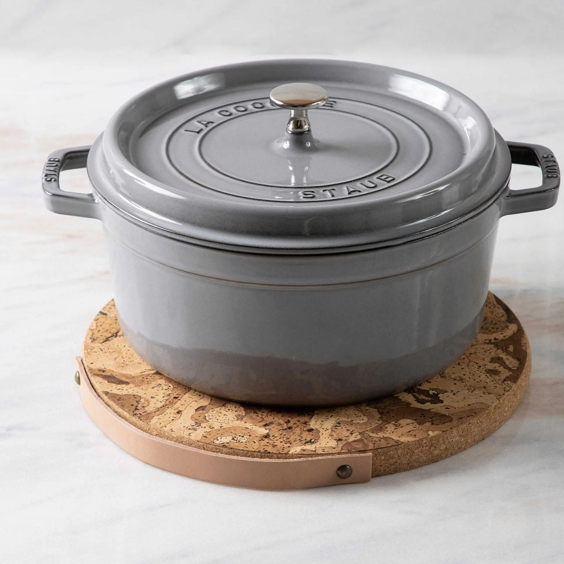 Cork Trivet with Leather Handle, Large