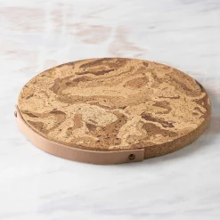 Cork Trivet with Leather Handle, Large
