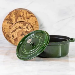 Cork Trivet with Leather Handle, Large