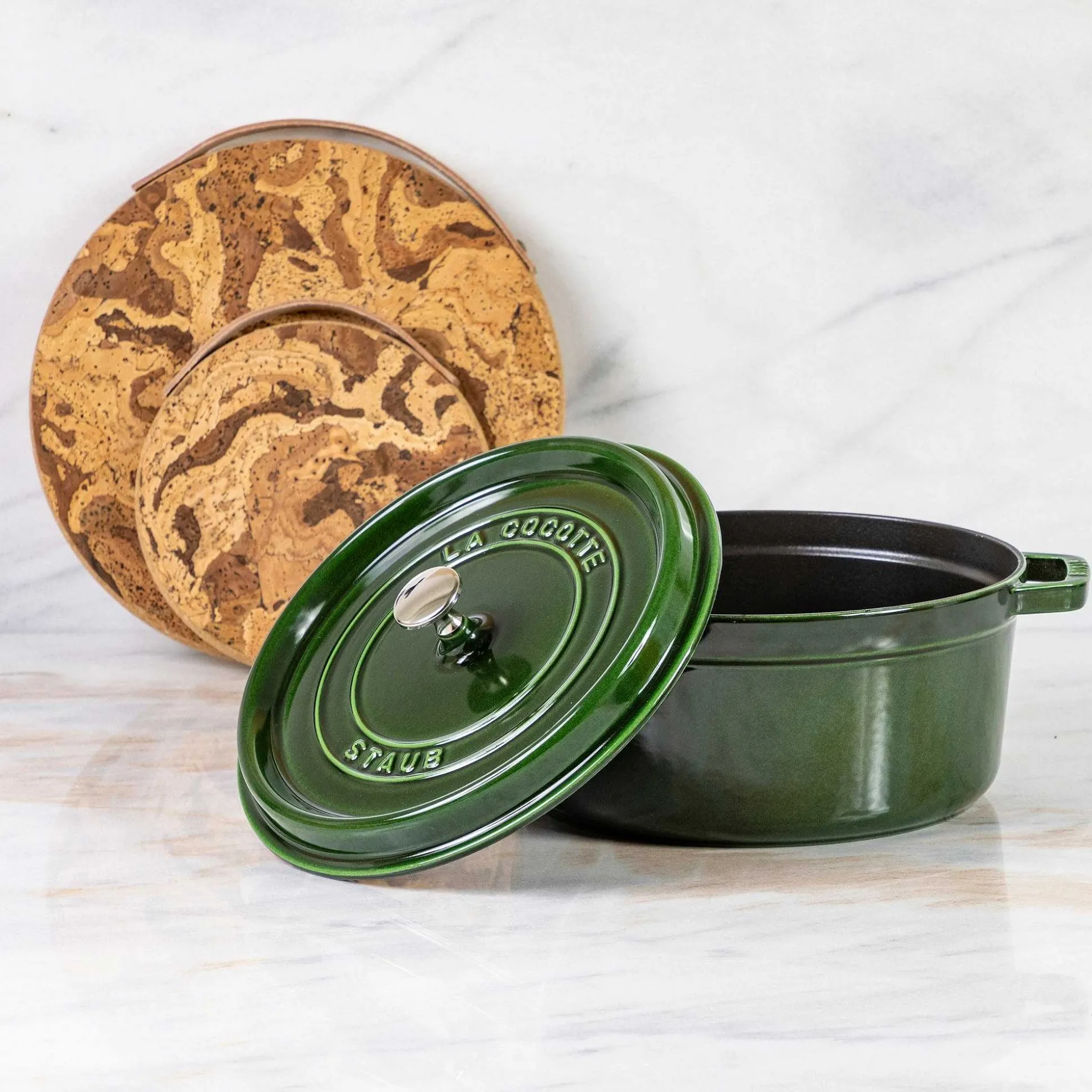 Cork Trivet with Leather Handle, Large