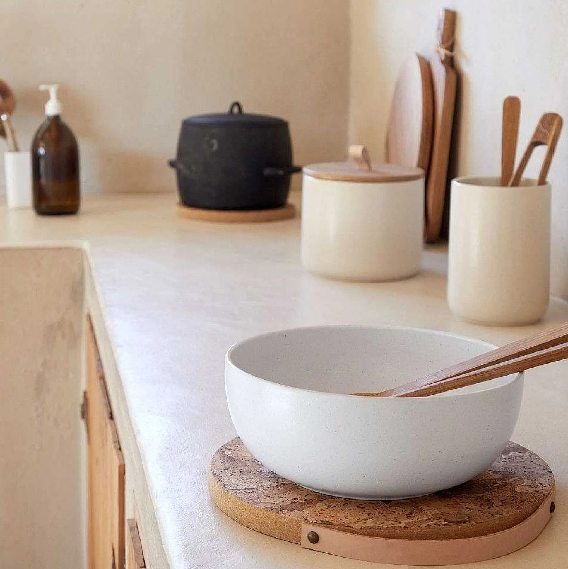 Cork Trivet with Leather Handle, Large