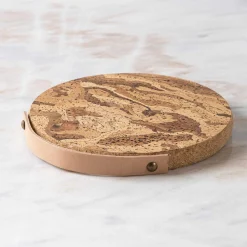 Cork Trivet with Leather Handle, Small