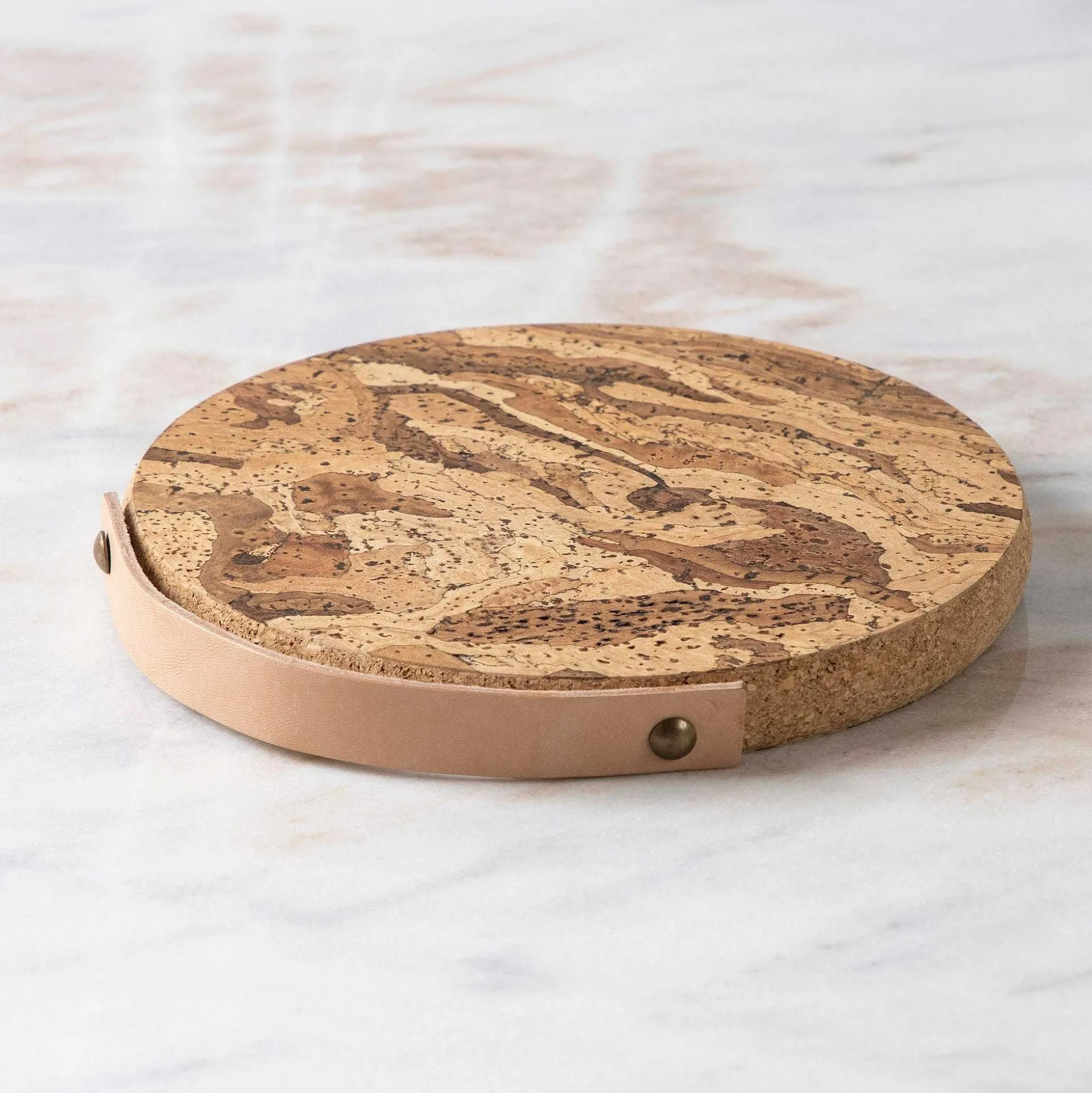 Cork Trivet with Leather Handle, Small