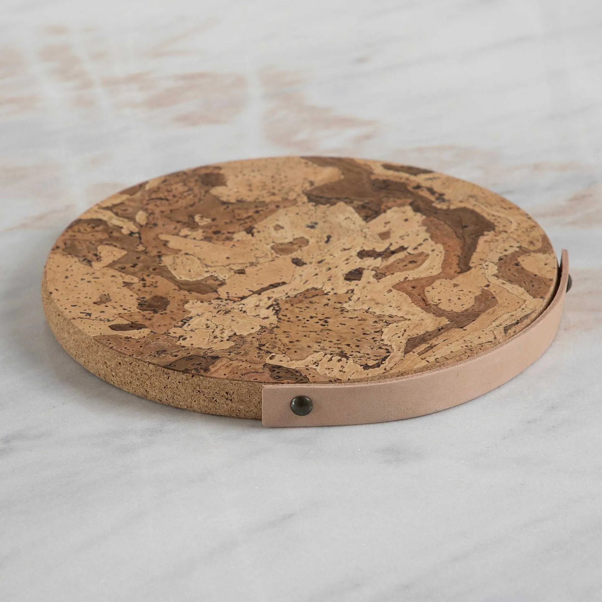 Cork Trivet with Leather Handle, Medium
