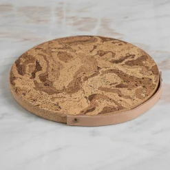 Cork Trivet with Leather Handle, Medium