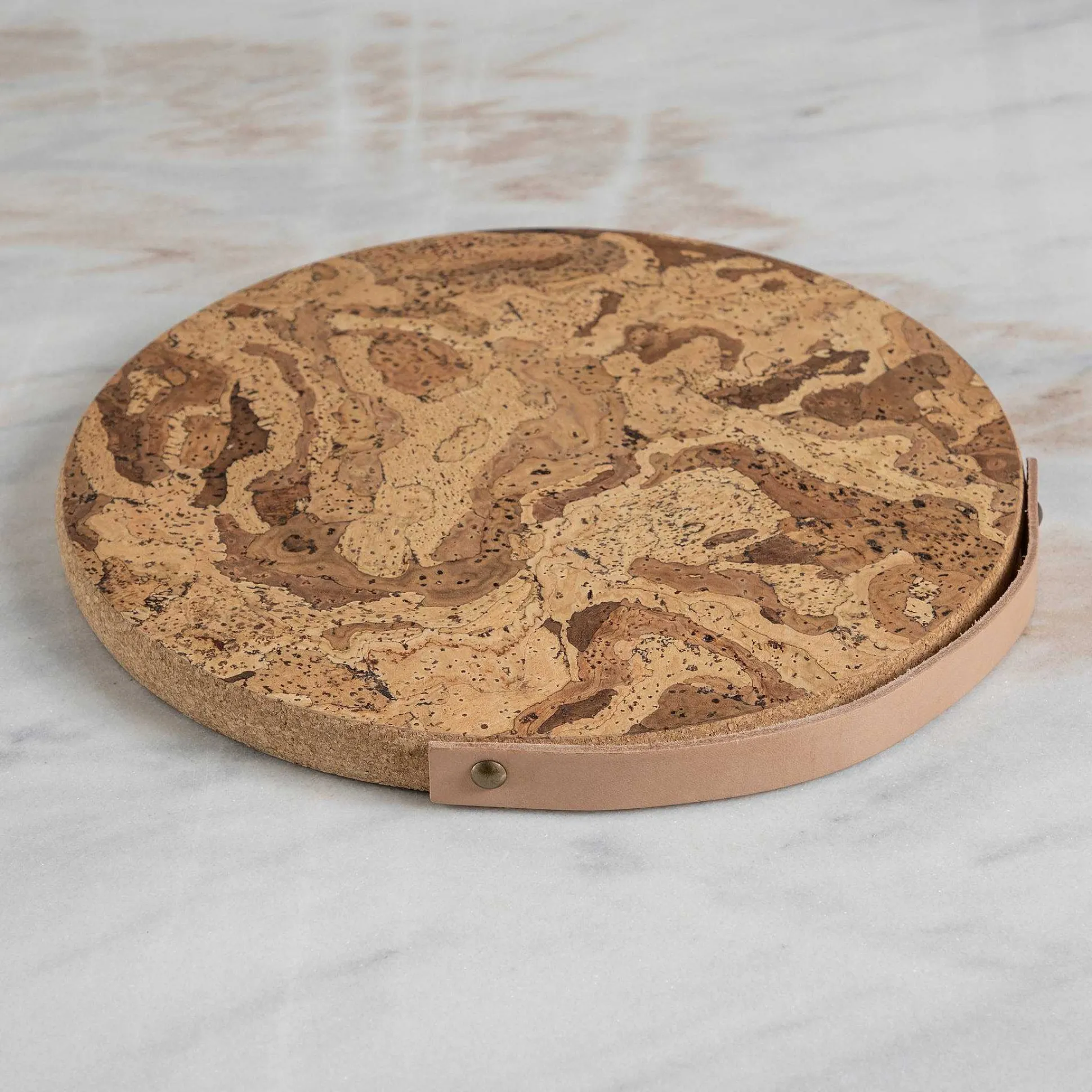 Cork Trivet with Leather Handle, Medium
