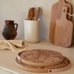 Cork Trivet with Leather Handle, Medium