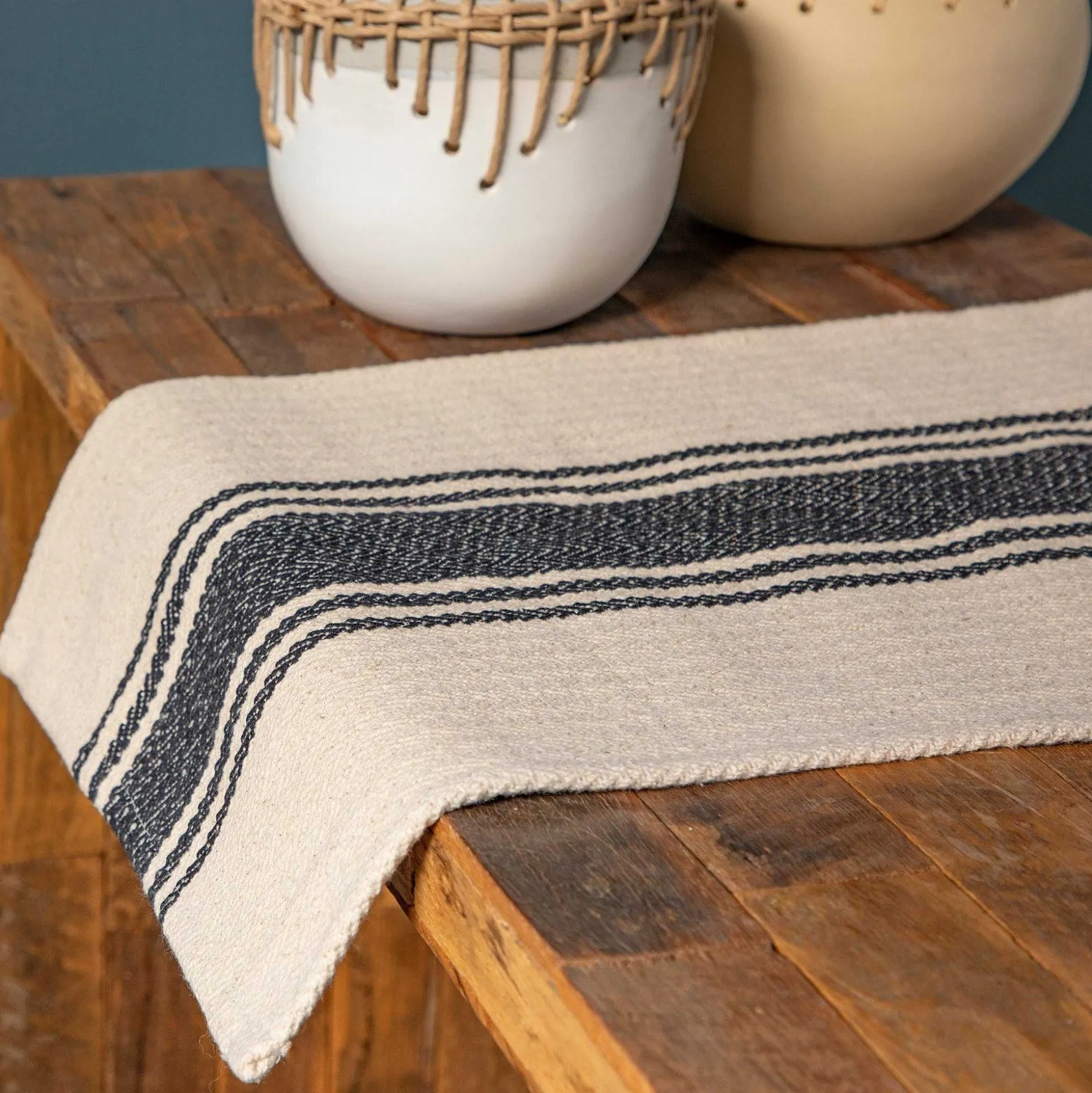 Cotton Canvas Table Runner with Stripes