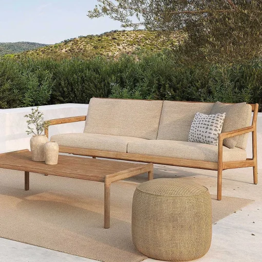 Donut Outdoor Pouf, Marsala Check Fabric