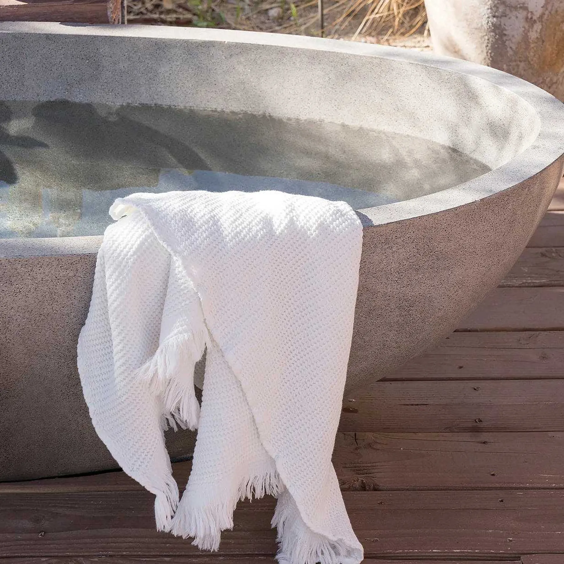 Ella Waffle Bath Towel, White