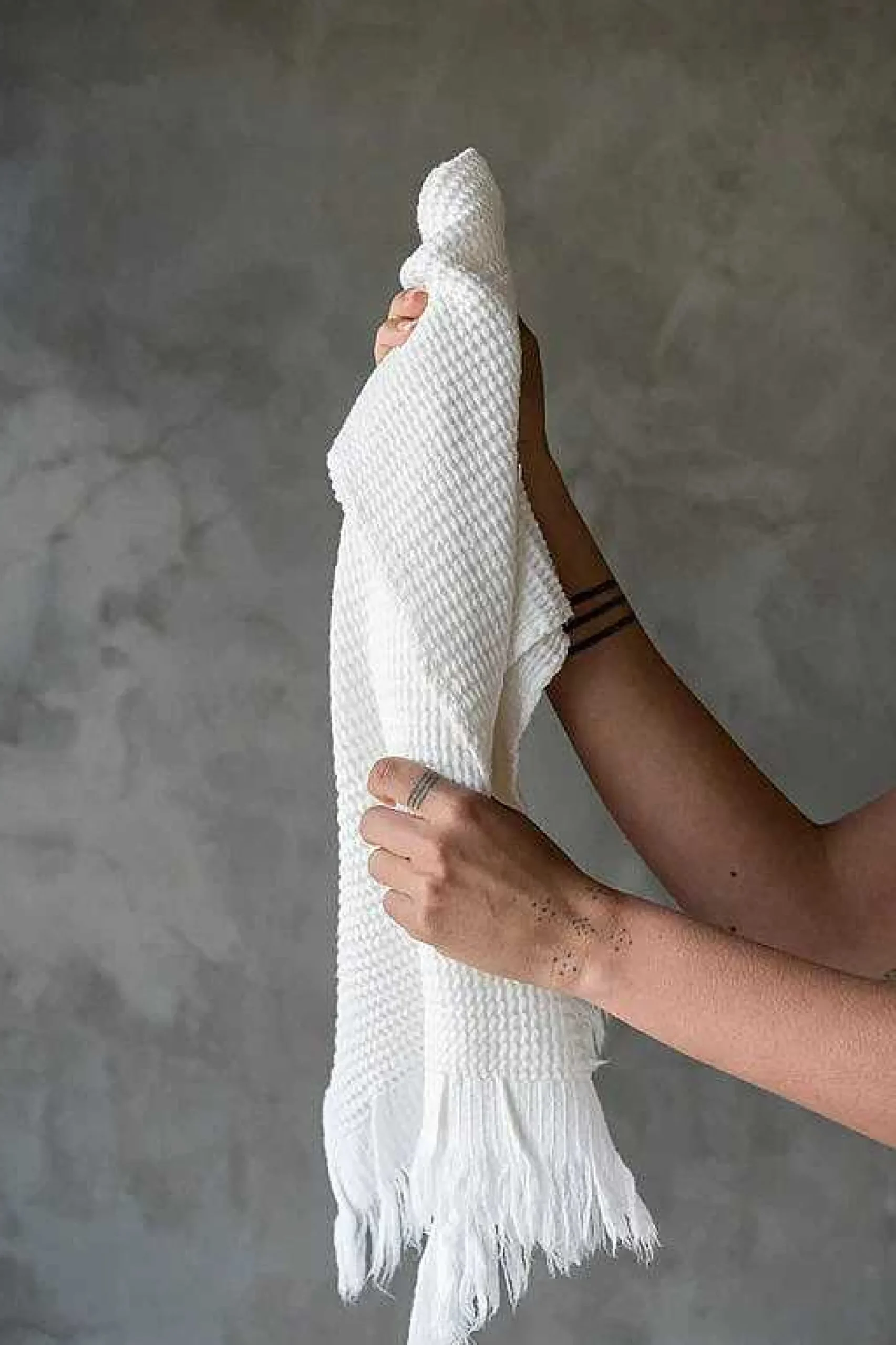 Ella Waffle Hand Towel, White