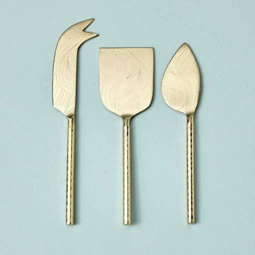 Etched & Hammered Cheese Set, Gold