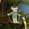 Felt Snow Deer Skier Ornament, Green Cable Knit Sweater^Be Home Fashion