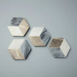 Geometric Marble Hexagon Coasters, Set of 4