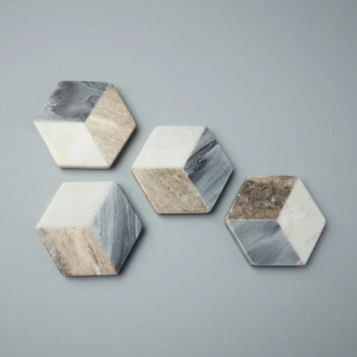Geometric Marble Hexagon Coasters, Set of 4