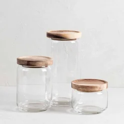 Glass Container with Acacia Lid Large