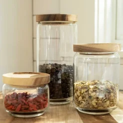 Glass Container with Acacia Lid Large