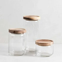 Glass Container with Acacia Lid Medium