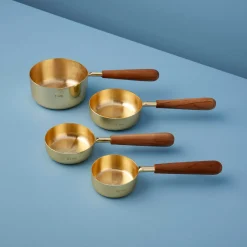 Gold & Wood Measuring Cups, Set of 4