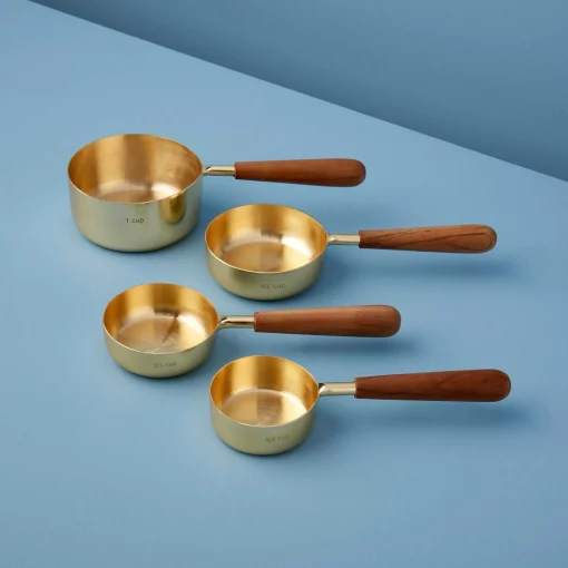 Gold & Wood Measuring Cups, Set of 4