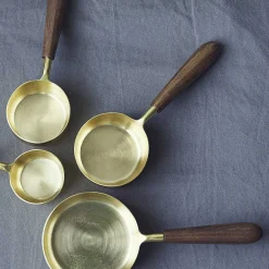 Gold & Wood Measuring Cups, Set of 4