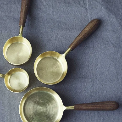 Gold & Wood Measuring Cups, Set of 4