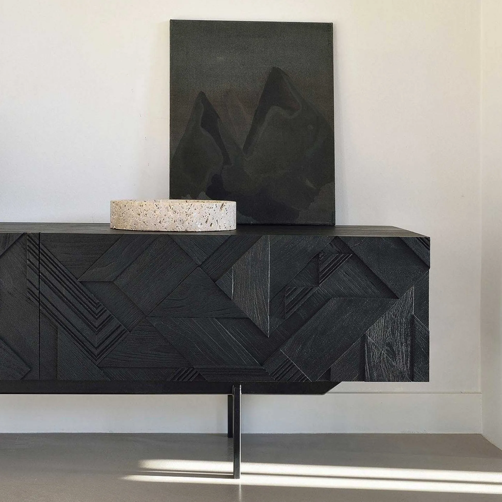 Graphic Solid Black Teak Media Console, 63"